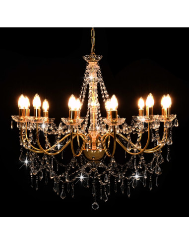 Lampadario con Perline Dorato 12 Lampadine E14