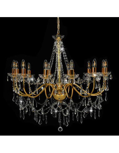 Lampadario con Perline Dorato 12 Lampadine E14