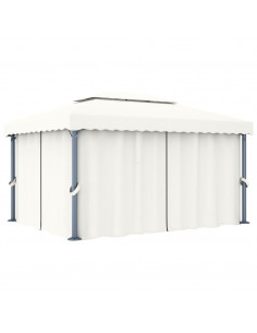 Gazebo con Tende 4x3 cm Bianco Crema Alluminio 2