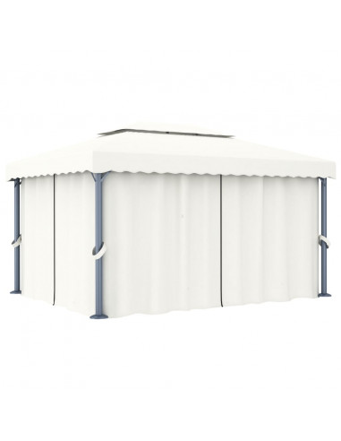 Gazebo con Tende 4x3 cm Bianco Crema Alluminio