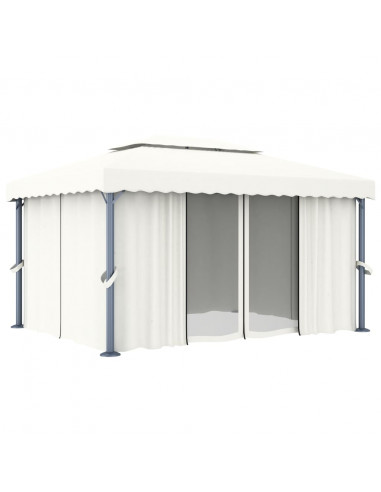 Gazebo con Tende 4x3 cm Bianco Crema Alluminio