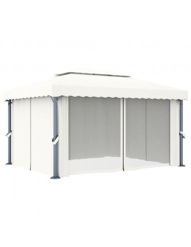 Gazebo con Tende 4x3 cm Bianco Crema Alluminio