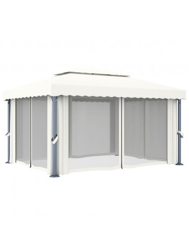 Gazebo con Tende 4x3 cm Bianco Crema Alluminio