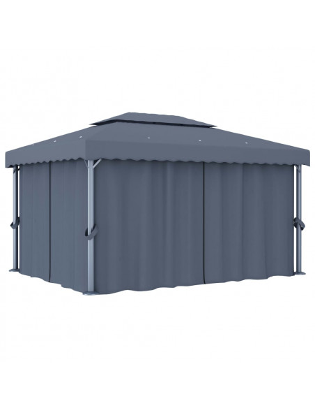 Gazebo con Tende 4x3 cm Antracite Alluminio