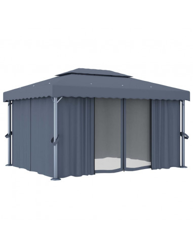 Gazebo con Tende 4x3 cm Antracite Alluminio