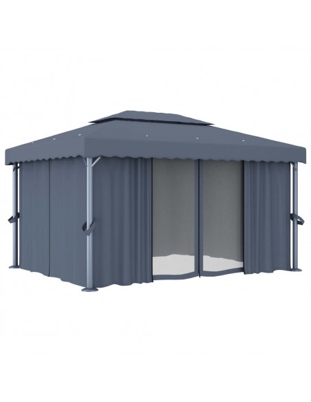 Gazebo con Tende 4x3 cm Antracite Alluminio