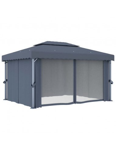 Gazebo con Tende 4x3 cm Antracite Alluminio