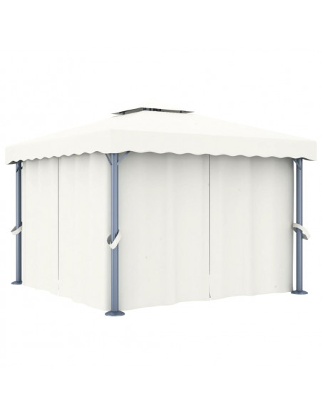 Gazebo con Tende 3x3 cm Bianco Crema Alluminio