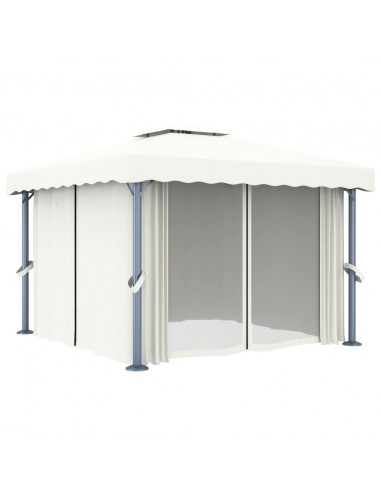 Gazebo con Tende 3x3 cm Bianco Crema Alluminio