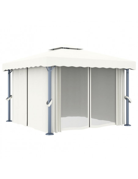 Gazebo con Tende 3x3 cm Bianco Crema Alluminio