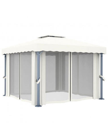 Gazebo con Tende 3x3 cm Bianco Crema Alluminio