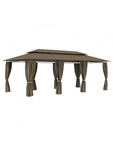 Gazebo con Tende 600x298x270 cm Grigio Talpa 180 g/m²