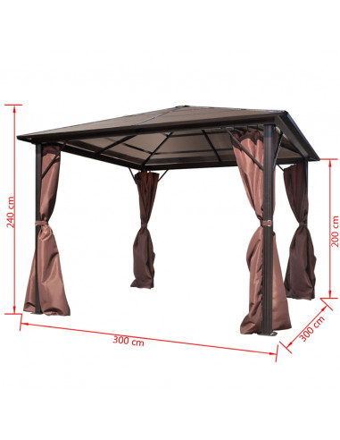 Gazebo con Tenda Marrone in Alluminio 300 x 300 cm