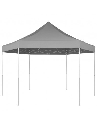 Gazebo Pieghevole Esagonale Pop-Up Grigio 3,6x3,1 m