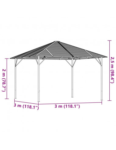 Gazebo con Tetto 3x3 m Antracite