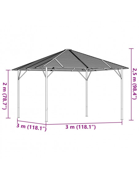 Gazebo con Tetto 3x3 m Antracite