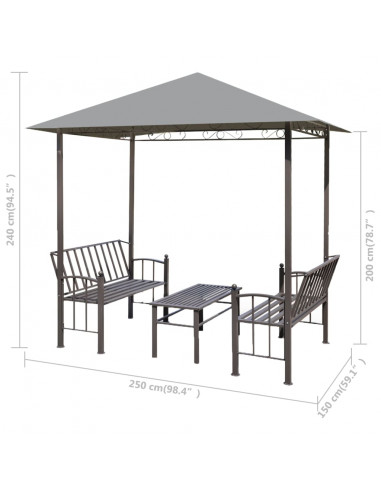 Padiglione Giardino con Tavolo e Panche 2,5x1,5x2,4m Antracite