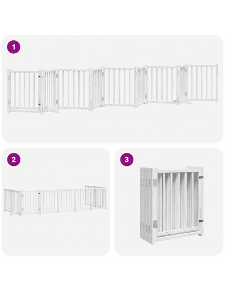 Cancello Cani Porta Pieghevole Bianco 9 Pannelli 450 cm Pioppo