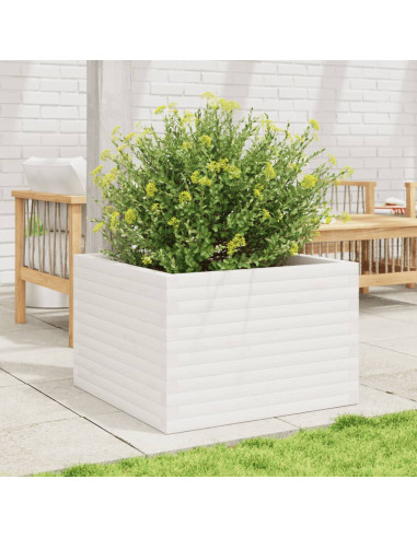 Fioriera da Giardino Bianca 70x70x46 cm Legno Massello di Pino