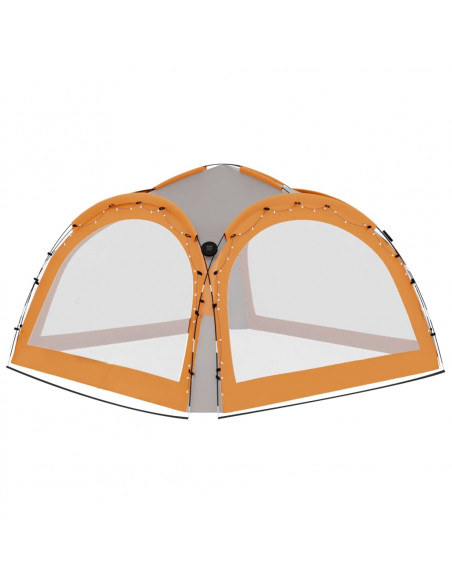 Tenda Feste con LED e 4 Pareti 3,6x3,6x2,3 m Grigio e Arancione