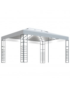 Gazebo con Stringa di Luci LED 4x3x2,7 m Bianco 2