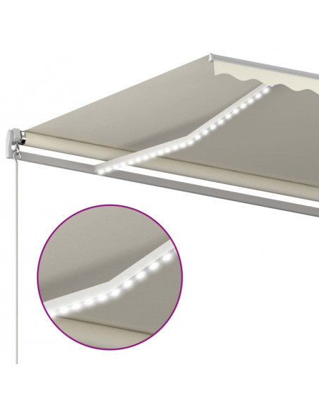 Tenda da Sole Retrattile Manuale con LED 600x300 cm Crema