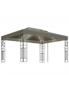 Gazebo con Tetto Doppio e Luci LED 3x4 m Grigio Talpa 2