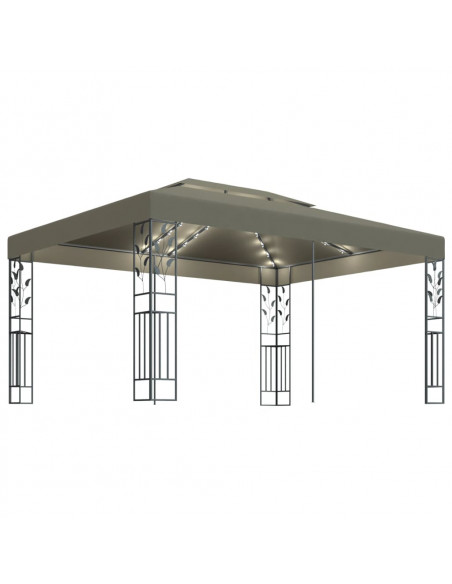 Gazebo con Tetto Doppio e Luci LED 3x4 m Grigio Talpa