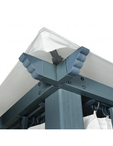 Gazebo con Tende Stringa di Luci LED 300x300 cm Crema Alluminio