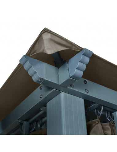 Gazebo con Tende e Luci LED 300x300 cm Grigio Talpa Alluminio