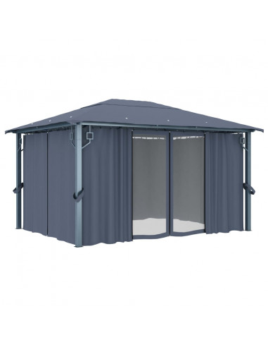 Gazebo con Tende e Luci LED 400x300 cm Antracite in Alluminio