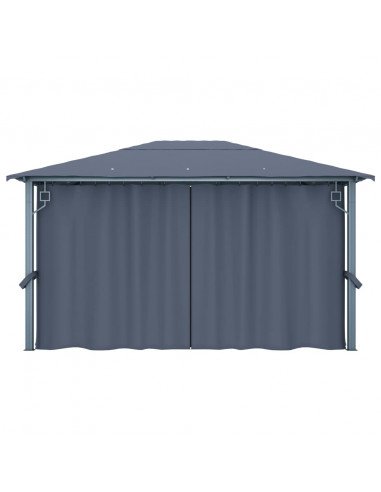 Gazebo con Tende e Luci LED 400x300 cm Antracite in Alluminio
