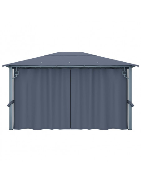 Gazebo con Tende e Luci LED 400x300 cm Antracite in Alluminio