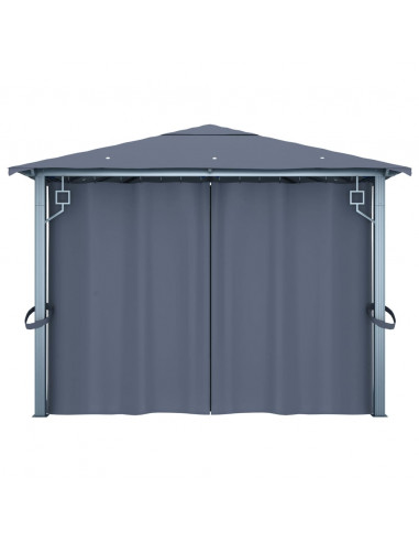 Gazebo con Tende e Luci LED 400x300 cm Antracite in Alluminio