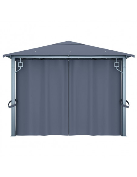 Gazebo con Tende e Luci LED 400x300 cm Antracite in Alluminio