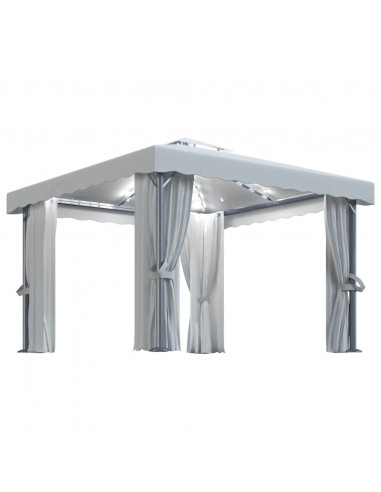 Gazebo con Tende e Stringa di Luci LED 3x3 m Bianco Crema