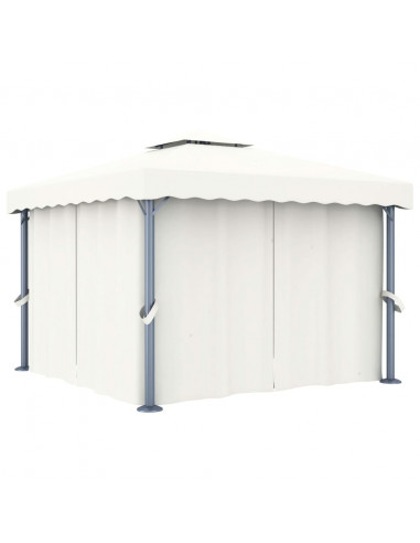 Gazebo con Tende e Stringa di Luci LED 3x3 m Bianco Crema