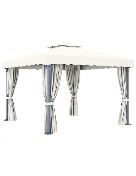 Gazebo con Tende e Stringa di Luci LED 3x3 m Bianco Crema