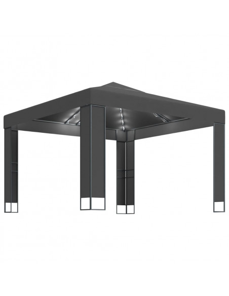Gazebo con Tetto Doppio e Stringa di Luci LED 3x3 m Antracite