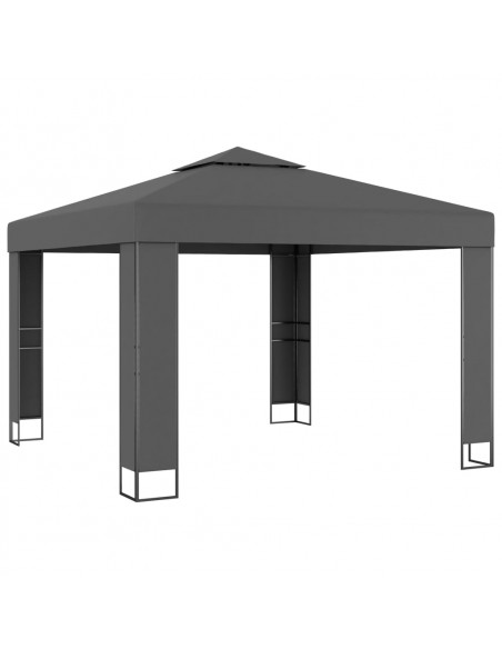 Gazebo con Tetto Doppio e Stringa di Luci LED 3x3 m Antracite