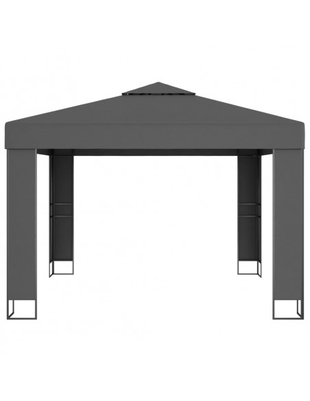 Gazebo con Tetto Doppio e Stringa di Luci LED 3x3 m Antracite