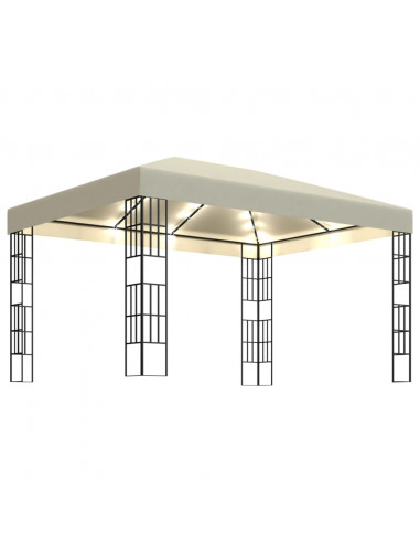 Gazebo con Stringa di Luci LED 3x4 m Crema