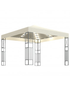 Gazebo con Stringa di Luci LED 3x3 m in Tessuto Crema 2