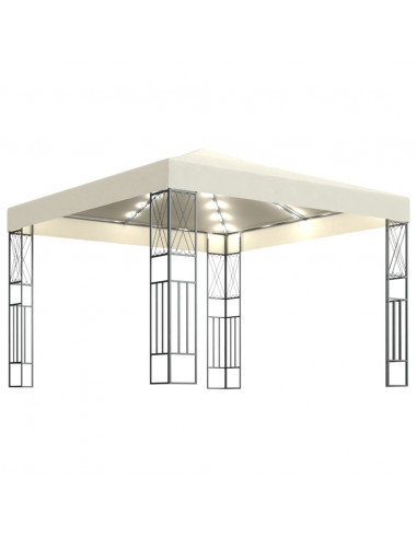 Gazebo con Stringa di Luci LED 3x3 m in Tessuto Crema