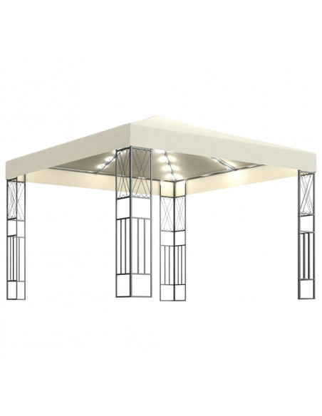 Gazebo con Stringa di Luci LED 3x3 m in Tessuto Crema