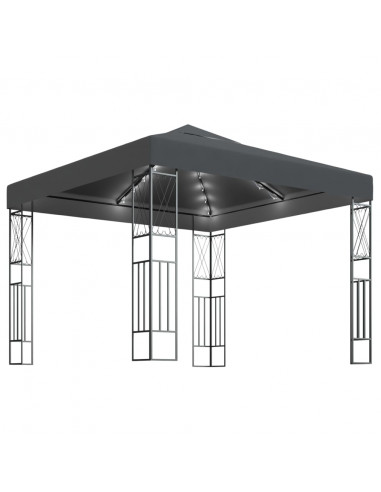 Gazebo con Stringa di Luci LED 3x3 m in Tessuto Antracite