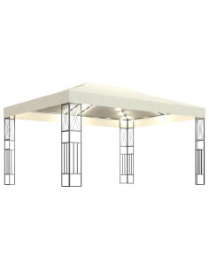 Gazebo con Stringa di Luci LED 3x4 m in Tessuto Crema 2