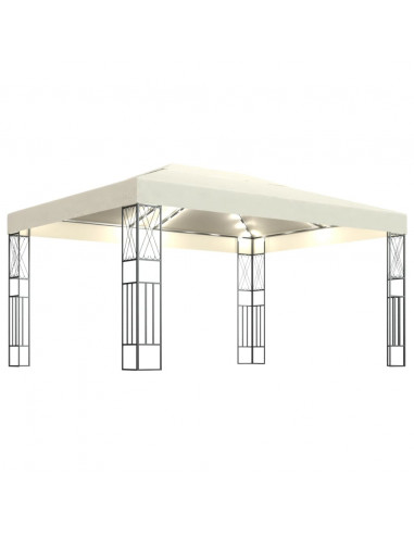 Gazebo con Stringa di Luci LED 3x4 m in Tessuto Crema
