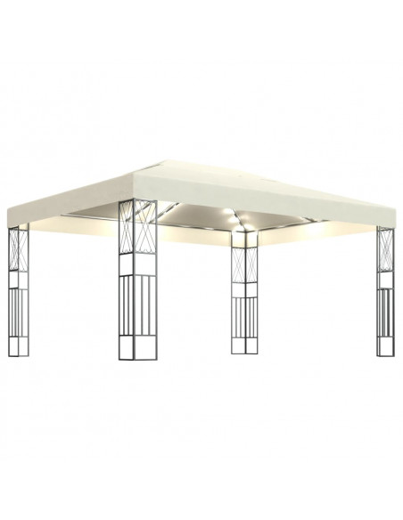 Gazebo con Stringa di Luci LED 3x4 m in Tessuto Crema