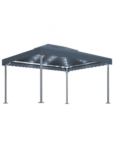 Gazebo con Pareti e Luci LED 400x300 cm Antracite in Alluminio